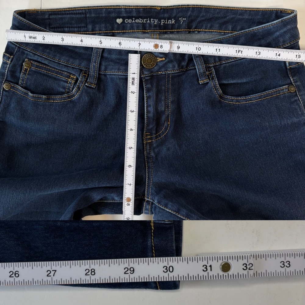 Celebrity Pink Low Rise Flap Pocket Dark Wash Skinny Jeans Size 7 Y2k Indie - Picture 5 of 7